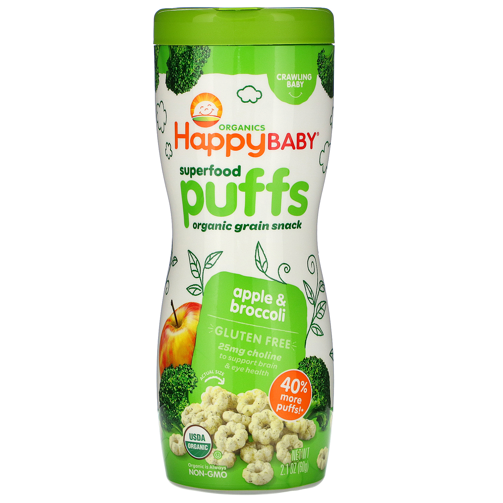 Happy Baby Organic Apple & Broccoli Puffs 60g