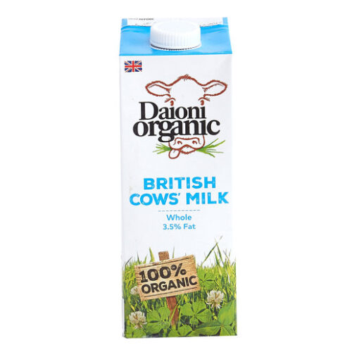 DAIONI Organic British Cow's Milk Whole 3.5% Fat 1L
