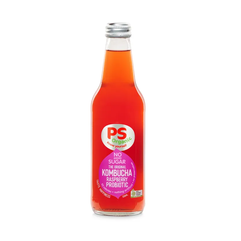 PARKER'S Organic No Sugar Added Kombucha Raspberry Probiotic 330ml