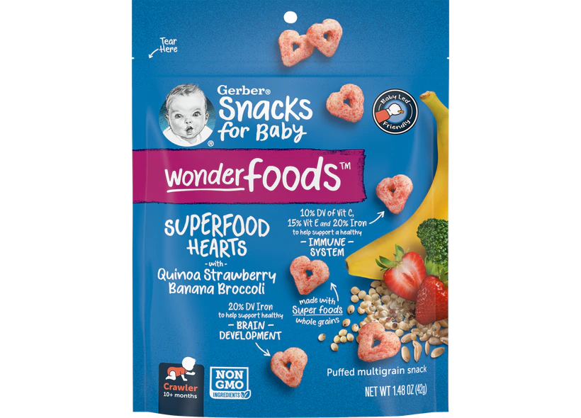 GERBER Superfood Hearts Quinoa, Strawberry, Banana, Brocolli 42gm