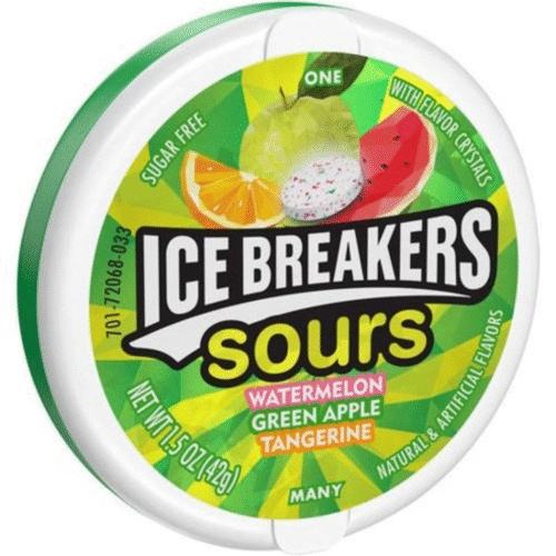 HERSHEY'S Ice Breakers Sours Watermelon, Green Apple & Tangerine 42gm