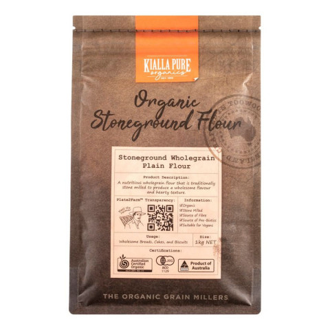 KIALLA PURE Organic Stoneground Wholegrain Plain Flour 1kg